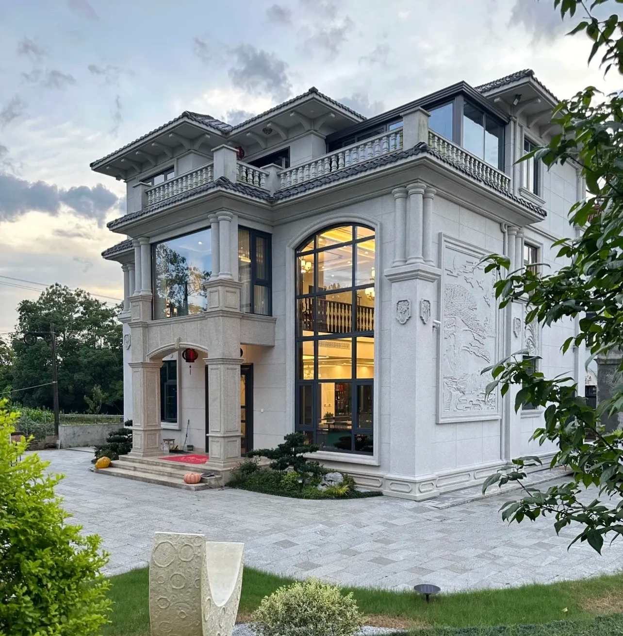 金华 白麻花岗岩私人别墅干挂石材豪华定制