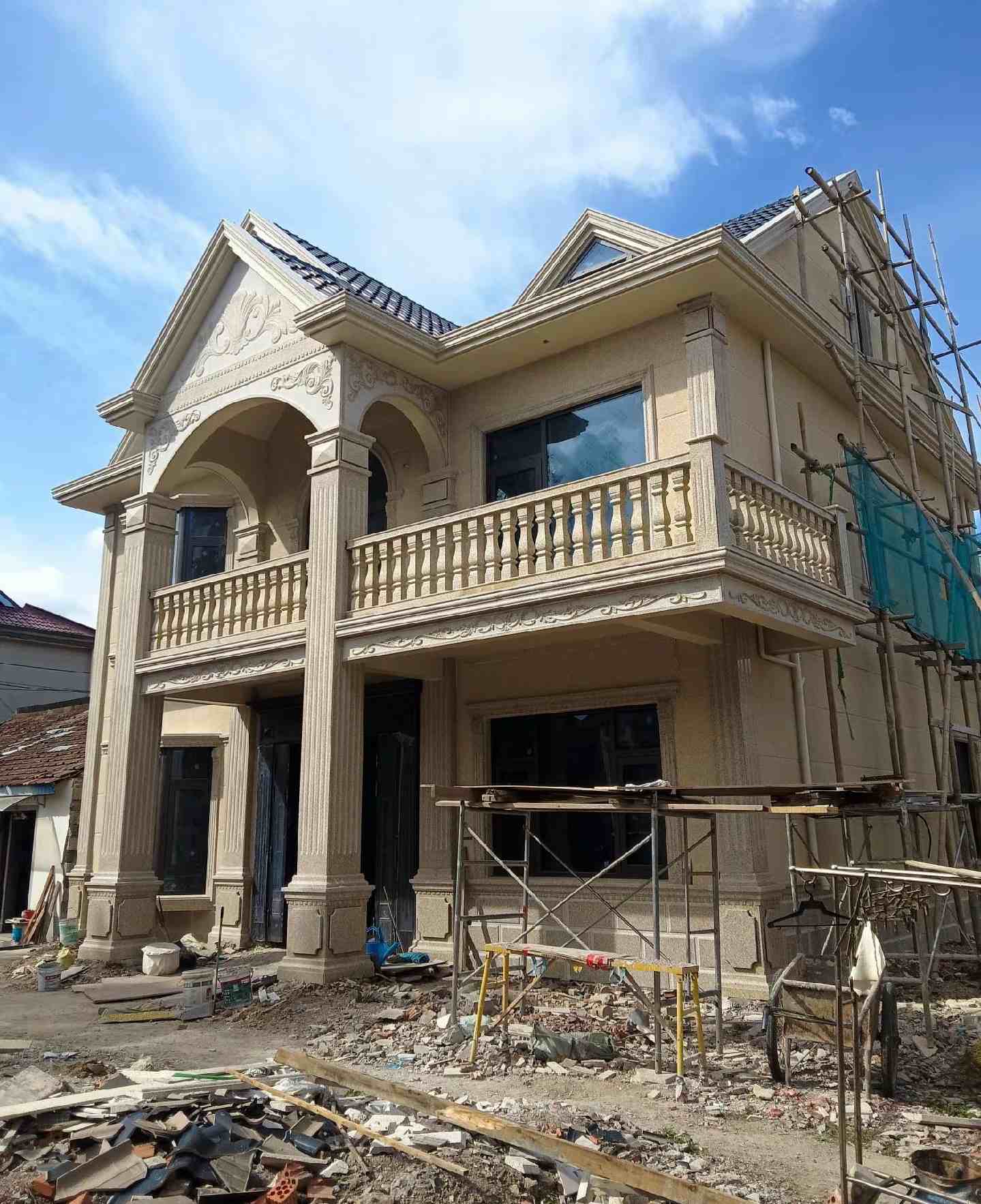 金华 黄金麻花岗岩石材私人别墅雕花门楼柱阳台栏杆