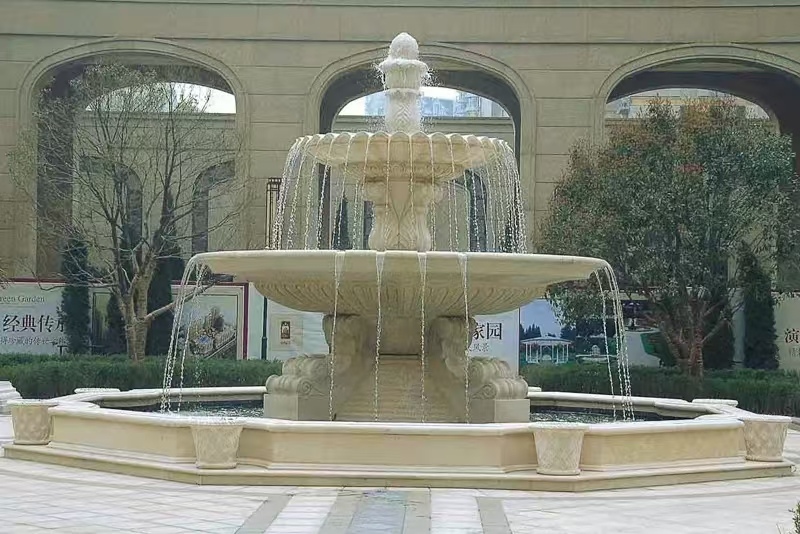 金华 黄金麻花岗岩异型加工——户外庭院石雕流水喷泉