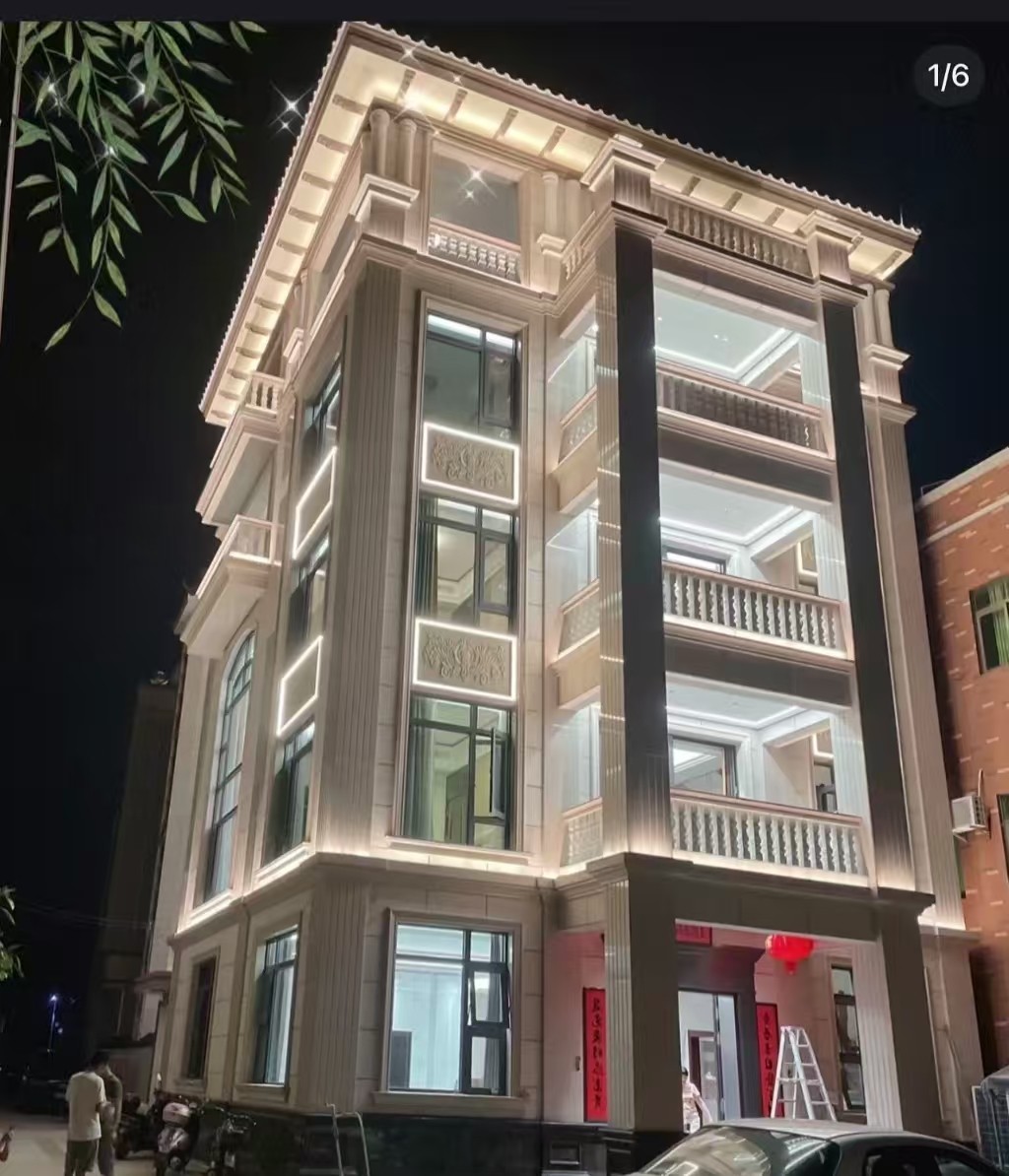 金华 芝麻白花岗岩别墅外墙夜间效果