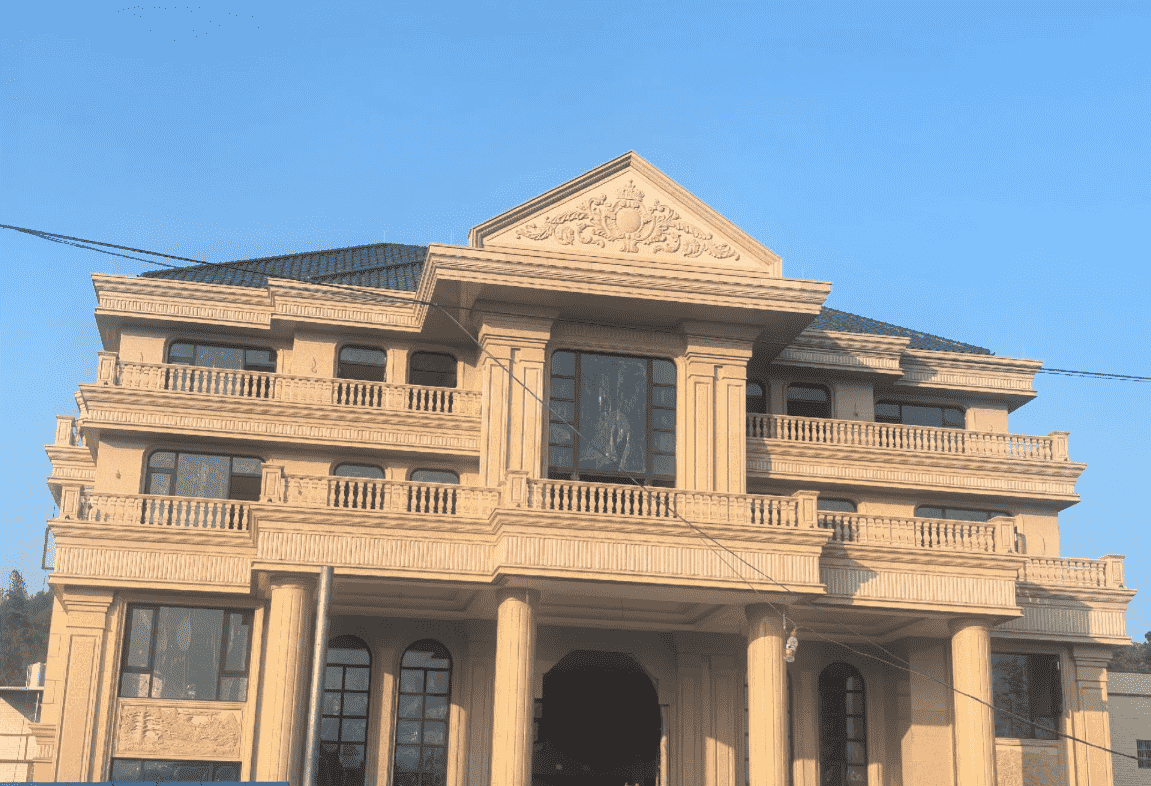 金华黄金麻别墅外墙干挂石材效果示例