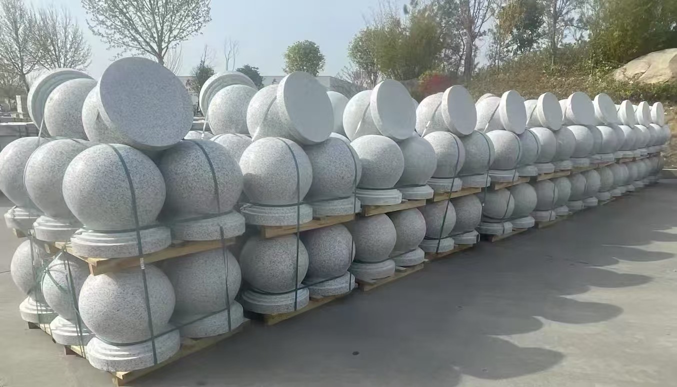 金华 白麻花岗岩石材圆球，石球，挡车球，隔离球，景观石球，风水球等