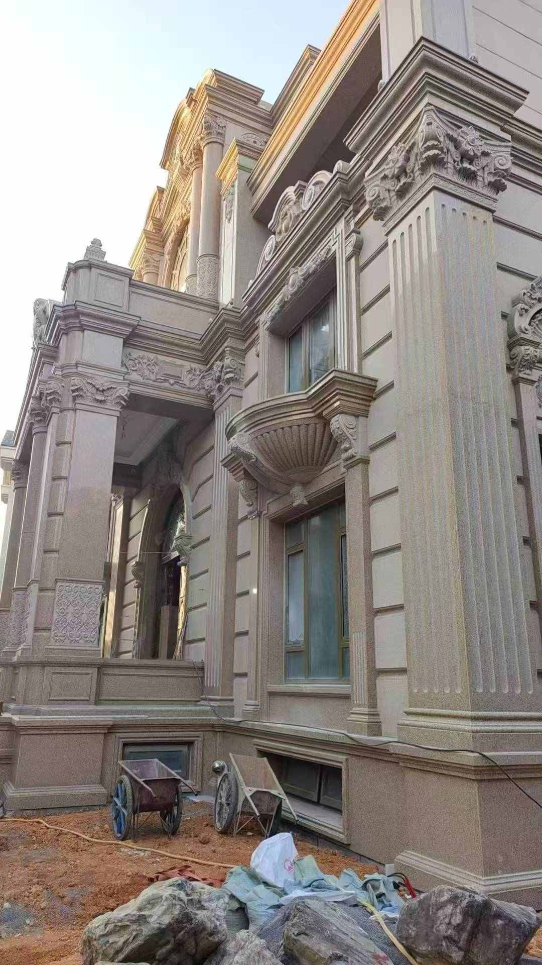 金华 黄金麻花岗岩光面别墅外墙干挂施工完成