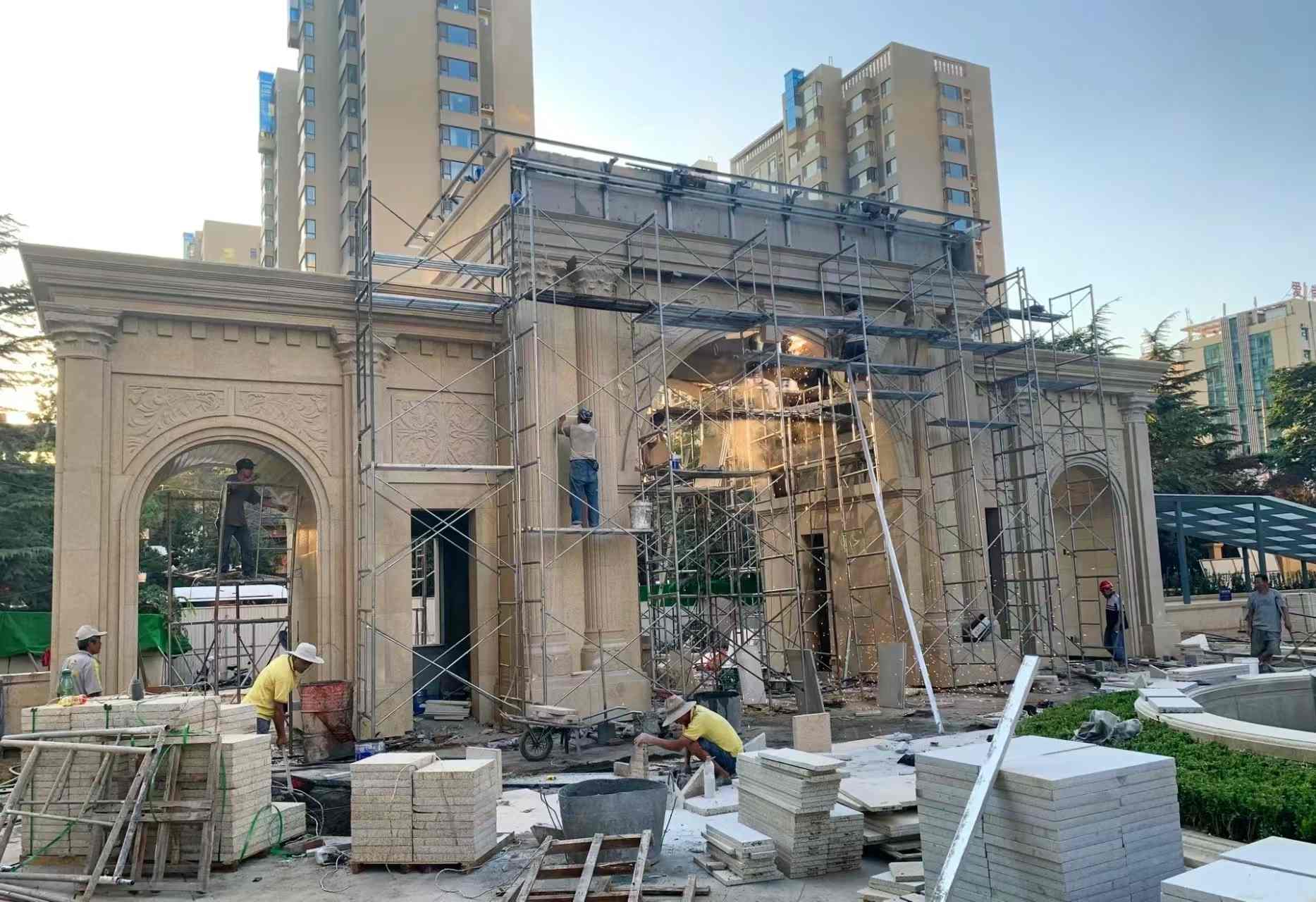 金华 黄金麻荔枝面花岗岩小区门楼外墙干挂